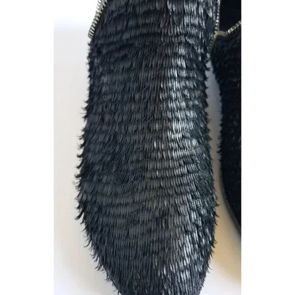 BAKERS ELITE Black Settle Frayed Leather Ankle Booties 39 8.5 Heeled Zipper Trim - Picture 5 of 12